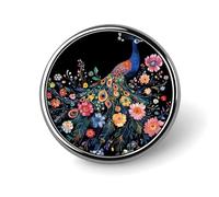 Spilla rotonda a forma di pavone con coda di fiori, per uomo e donna, alla moda, per colletto, giacca, zaino, accessori