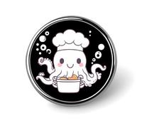 Spilla rotonda a forma di polpo da chef con padella, spilla da bavero, cravatta, abiti, accessori per matrimoni, compleanni, per uomini e donne, Circular, Metallo