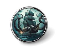 Spilla rotonda a forma di polpo pirati con nave e mostro pirati carino spilla spille per zaini, giacche, cappelli, decorazione