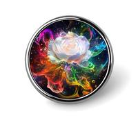 Spilla rotonda a forma di rosa bianca con petali colorati arcobaleno, per cravatta, abiti, matrimoni, compleanni, per uomini e donne