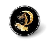 Spilla rotonda a forma di sirena con luna, color oro, per cravatta, abiti, matrimoni, compleanni, per uomini e donne