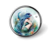 Spilla rotonda a forma di sirena, in metallo, personalizzata, adatta per abbigliamento, borse, cappelli, spilla stampata umoristica, decorazione per feste, accessori per uomini e donne