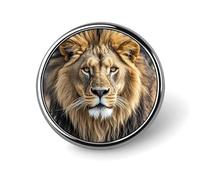 Spilla rotonda a forma di testa di leone africana, in metallo, personalizzata, adatta per abbigliamento, borse, cappelli, spilla stampata umoristica, decorazione per feste, accessori per uomini e