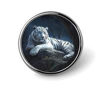 Spilla rotonda a forma di tigre bianca con occhi azzurri, spilla carina, decorazione per gioielli da uomo e da donna, spille in metallo