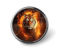 Spilla rotonda a forma di tigre in fiamme, simpatica, smaltata, spilla da bavero, decorazione per abbigliamento, unisex, porta badge, cappelli, borse, camicie, decorazione