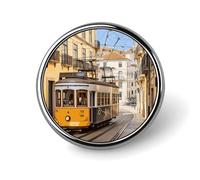Spilla rotonda a forma di tram di Lisbona, da bavero, da scialle,da colletto con distintivo in metallo vintage, decorazione per gioielli, abito, maglione, zaino, regalo per do