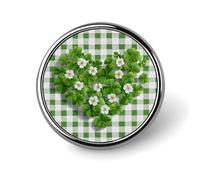 Spilla rotonda a quadrifogli con cuore su sfondo verde bianco a scacchi, per uomo e donna, alla moda, accessorio per colletto, giacca, zaino