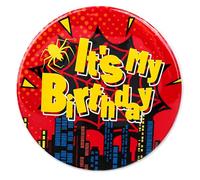 Spilla rotonda a tema ragnatela per ragazzi e ragazze, con scritta "It's My Birthday", accessorio per feste di compleanno, per bambini e adulti