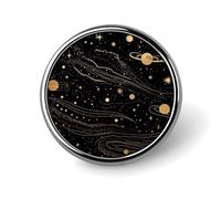 Spilla rotonda a tema spaziale oro e argento, spilla da bavero resistente da 2,5 cm, spilla versatile in metallo, spilla decorativa leggera per accessori di abbigliamento, regali personalizzati