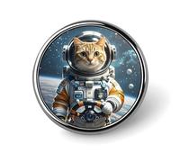 Spilla rotonda astronauta con gatto nello spazio, spilla da bavero resistente da 2,5 cm, versatile, spilla decorativa leggera per accessori di abbigliamento, regali personalizzati