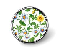 Spilla rotonda bianca gialla margherite e foglie verdi per uomo donna moda distintivo collare pin abito giacca zaino accessori