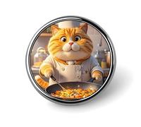 Spilla rotonda "Cat Chef" per uomo e donna, spille resistenti ed eleganti, spille in metallo leggere per camicie, giacche e cappelli.