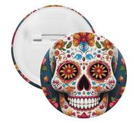 Spilla rotonda colorata a forma di teschio di zucchero, personalizzata, grande, adatta per insegnanti, infermieri, medici, personale, accessori regalo per feste, 5PCS, Plastica, plastica