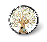 Spilla rotonda con albero genealogico acquerello, albero delle fiabe su bianco, spilla da cravatta unisex liscia, spilla leggera per gioielli, artigianato, decorazione, accessorio per costumi, uomo