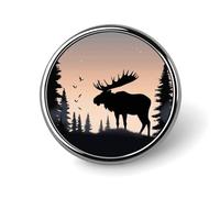 Spilla rotonda con alce e pino di montagna, spilla rotonda da 2,5 cm, durevole, non sbiadisce, versatile spilla decorativa in metallo, leggera spilla decorativa per accessori di abbigliamento, regali