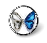 Spilla rotonda con ali in metallo argento lucido e blu per uomo donna moda distintivo collare pin abito giacca zaino accessori