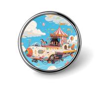 Spilla rotonda con astronave da circo, spilla alla moda, spilla in metallo leggera per cappello, giacca, zaino