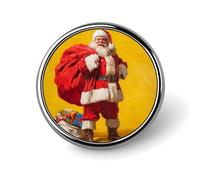 Spilla rotonda con Babbo Natale che porta una grande borsa, per uomo e donna, spilla alla moda, spilla da colletto, abito, giacca, zaino, accessori