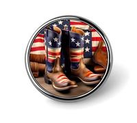 Spilla rotonda con bandiera con stivali da cowboy, in lega di alluminio resistente, spilla leggera per camicie, giacche, cappelli, uniformi, 2,5 cm