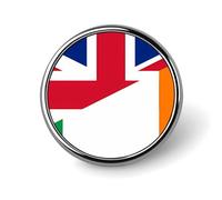 Spilla rotonda con bandiera del Regno Unito e dell'Irlanda, ideale per abbigliamento, gioielli e accessori.