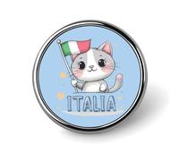 Spilla rotonda con bandiera italiana a forma di gatto italiano, per cravatta, abiti, matrimoni, compleanni, per uomini e donne