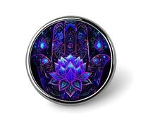 Spilla rotonda con bottone personalizzato a forma di mano di Hamsa e Fatima, con luce nera, per la decorazione di abiti.