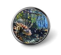 Spilla rotonda con bottone personalizzato, spilla con stemma a forma di pesce leone che nuota lungo il bordo di una mangrovia, per la decorazione di abiti.