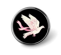 Spilla rotonda con bottone personalizzato "White Dove" con nastro rosa per la sensibilizzazione sul cancro al seno, per la decorazione di abiti.