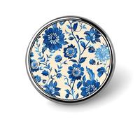 Spilla rotonda con bottoni personalizzati, con motivo floreale indaco blu e avorio, per la decorazione di abiti.