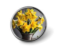 Spilla rotonda con bouquet di narcisi per uomini e donne, spille da bavero resistenti ed eleganti, distintivi in metallo leggero per camicie, giacche, cappelli