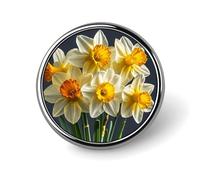 Spilla rotonda con bouquet di narcisi per uomini e donne, spille da bavero resistenti ed eleganti, distintivi in metallo leggero per camicie, giacche, cappelli