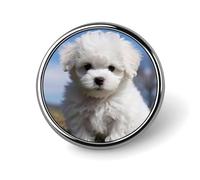 Spilla rotonda con cane Bichon Frise, in metallo, personalizzata, adatta per abbigliamento, borse, cappelli, spilla stampata umoristica, decorazione per feste, accessori per uomini e donne