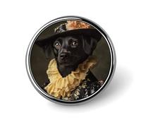 Spilla rotonda con cane nero femmina e bellissimi vestiti per uomo e donna, distintivo alla moda per colletto, giacca, zaino, accessori.