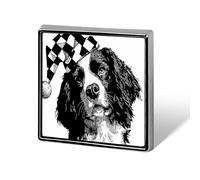 Spilla rotonda con cappello a scacchi Welsh Springer Spaniel, spilla da bavero per cravatta, abiti, accessori per matrimoni e compleanni, per uomini e donne