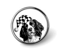 Spilla rotonda con cappello a scacchi Welsh Springer Spaniel, spilla da bavero per cravatta, abiti, accessori per matrimoni e compleanni, per uomini e donne