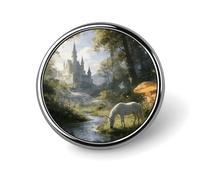 Spilla rotonda con castello delle fate della foresta, spilla da bavero durevole da 2,5 cm, versatile, spilla decorativa leggera per accessori di abbigliamento, regali personalizzati