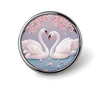 Spilla rotonda con cigni bianchi e albero floreale rosa, 25 mm/1 pollice, classica, porta spille, bottoni per camicie, vestiti, spilla individualistica