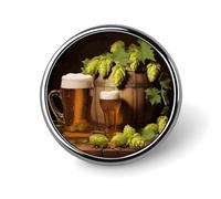 Spilla rotonda con coni di birra e luppolo, spilla da bavero in lega di alluminio, spilla alla moda leggera, accessorio decorativo per costumi da uomo e donna