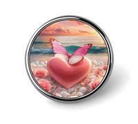 Spilla rotonda con cuore, rosa e farfalle, stile tramonto sulla spiaggia, spilla carina, spilla decorativa per uomo e donna, spille in metallo.