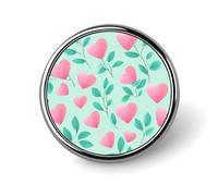 Spilla rotonda con cuori rosa e foglie verdi sulla menta chiara per uomo donna moda distintivo collare pin vestito giacca zaino accessori