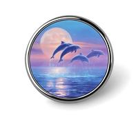Spilla rotonda con delfini che saltano nell'oceano e nella luna, spilla da bavero, cravatta, abito elegante, accessori per uomo e donna, matrimonio, compleanno