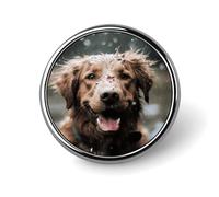 Spilla rotonda con distintivo a forma di cane felice sotto la pioggia, spilla da bavero alla moda, spilla in metallo leggero, accessorio decorativo per costumi da uomo e donna