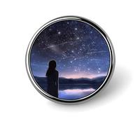 Spilla rotonda con distintivo a forma di ragazza che guarda le stelle, spilla da bavero alla moda, spilla in metallo leggera, accessorio decorativo per costumi da uomo e donna.