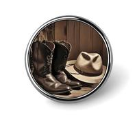 Spilla rotonda con distintivo da cowboy, cappello nero, stivali western, spilla da bavero alla moda, spilla in metallo leggero, distintivo per costume da uomo e donna, accessorio decorativo