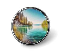 Spilla rotonda con distintivo, moda, acqua pulita e paesaggio lacustre, spilla da bavero personalizzata, elegante per uomo e donna, accessorio decorativo per costumi