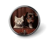Spilla rotonda con distintivo personalizzato, gatto e cane seduti in pelle, spilla da tasca, spilla da bavero alla moda, accessorio decorativo per costumi da uomo e donna