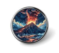 Spilla rotonda con distintivo, raffigurante un vulcano, spilla da bavero personalizzata, elegante per uomo e donna, accessorio decorativo per costumi.