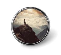 Spilla rotonda con donna in cima a una montagna, 25 mm/1 pollice, classica, porta spille, bottoni per camicie, vestiti, spilla individualistica