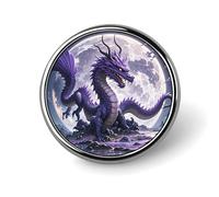 Spilla rotonda con drago viola e luna viola, spilla da bavero durevole da 2,5 cm, spilla versatile in metallo, spilla decorativa leggera per accessori di abbigliamento, regali personalizzati
