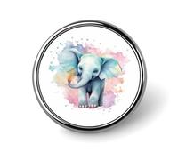 Spilla rotonda con elefante felice che gioca, ad, ideale come spilla da bavero o da cravatta per uomo, donna, impiegato, insegnante.